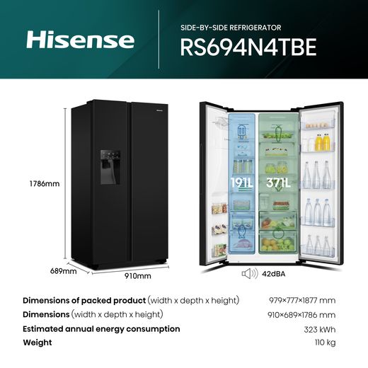 Hisense RS694N4TBE side-by-side refrigerator Freestanding 562 L E Black_13