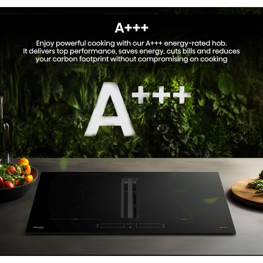 Hisense Hi6 HEH8432BSCWF Venting Induction Hob - Black - Annotation - Energy rating shot