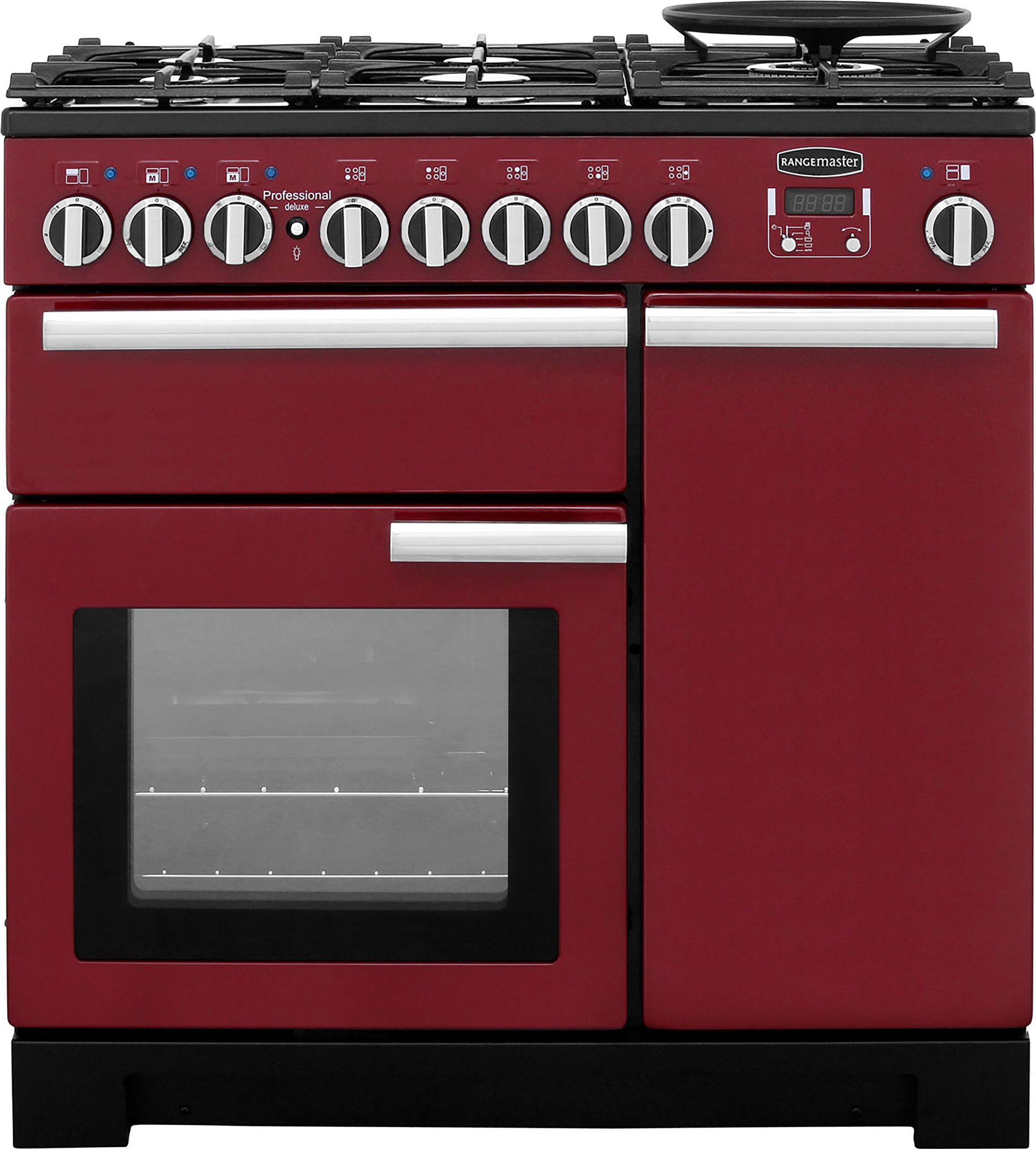 Rangemaster Professional Deluxe PDL90DFFCY/C 90cm Dual Fuel Range Cooker - Cranberry - A/A Rated, Red