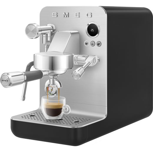 Smeg Espresso Coffee Machine - Black - Left perspective with cups shot