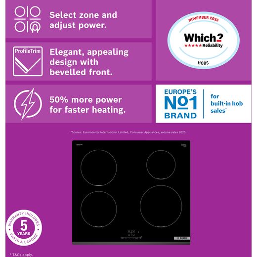 Bosch Series 4 PIE631BB5E 59cm Induction Hob - Black - Annotation - feature shot