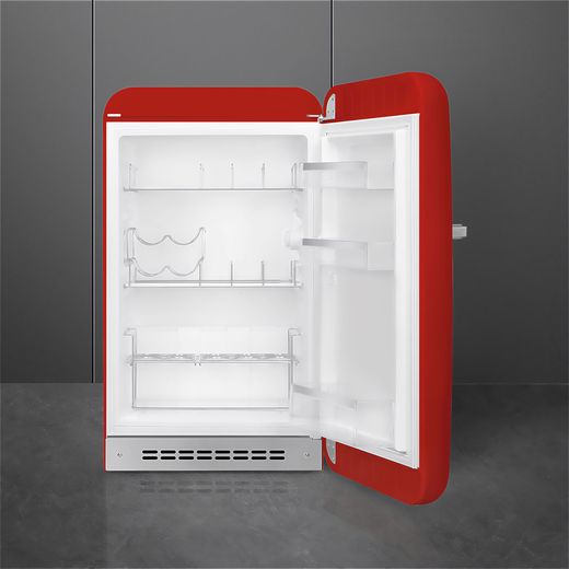 Smeg 50s Style Right Hand Hinged Home Bar FAB10HRRD6 97cm High Fridge - Red - Fridge with door open shot