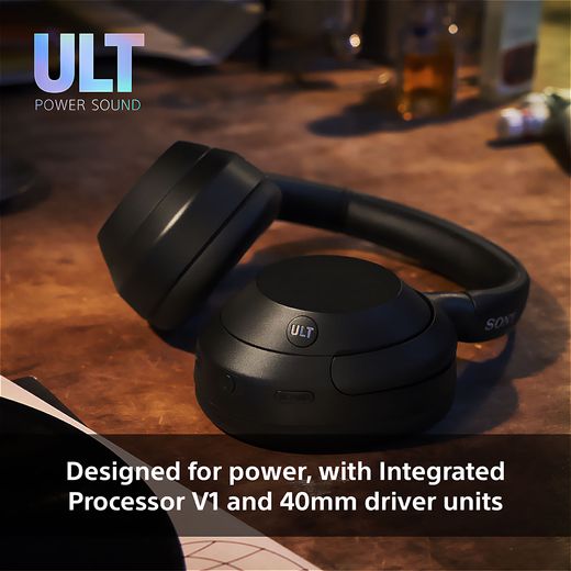 Sony ULT WEAR Wireless On-Ear Headphones - Black - Annotation - Designed for power shot