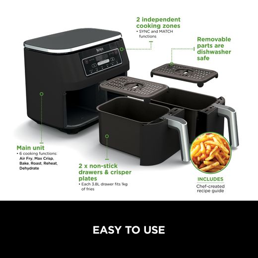 Ninja Foodi Dual Zone AF300UK Air Fryer - Black - Annotation - Easy to use