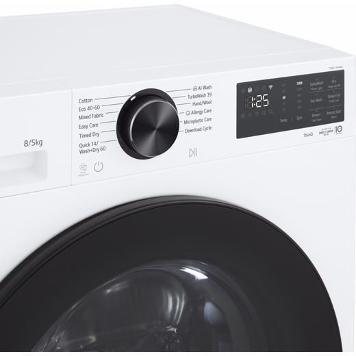 LG Series 3 AI Direct Drive W2X5085TLB Wifi Connected 8Kg / Washer Dryer with 1200 rpm - close up of control panel and dial