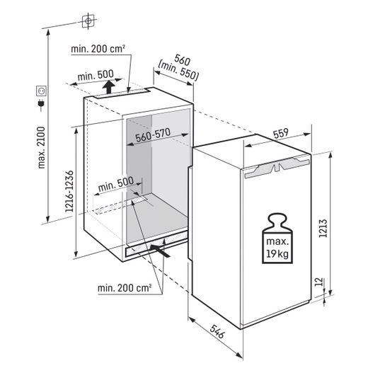 Liebherr IRe4100 Integrated Upright Fridge - Fixed Door Fixing Kit - White - Dimensions