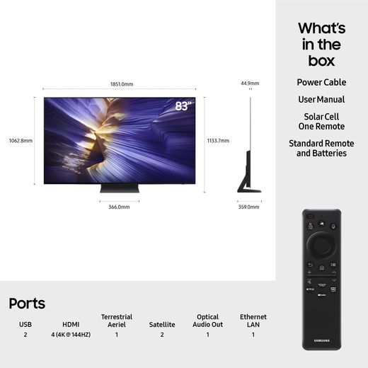 Samsung S93F 83" 4K Ultra HD OLED Smart TV [2025] - Dimensions
