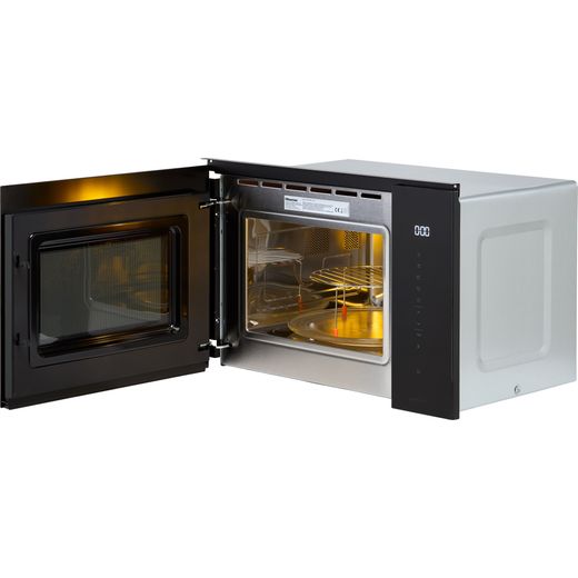 Hisense Hi6 BlackLine BIM325GI63DBGUK 39cm tall, 59cm wide, Built In Compact Microwave - Jet Black - Left with door open perpsective shot