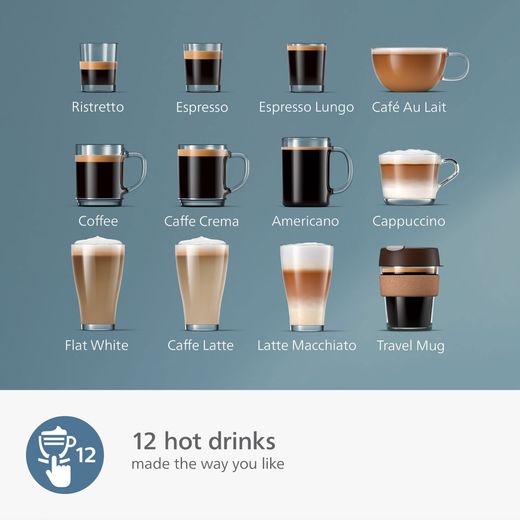 Philips 5400 Series EP5446/70 Bean to Cup Coffee Machine - Black / Silver - Annotation -12 hot drinks shot
