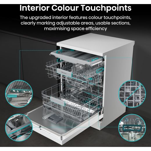 Hisense Standard Dishwasher - White - Annotation - Interior colour touchpoints shot
