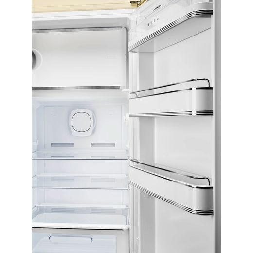 Smeg Right Hand Hinge FAB28RCR6UK 153cm High Small Fridge with Ice Box - Cream - Close up door shelves shot