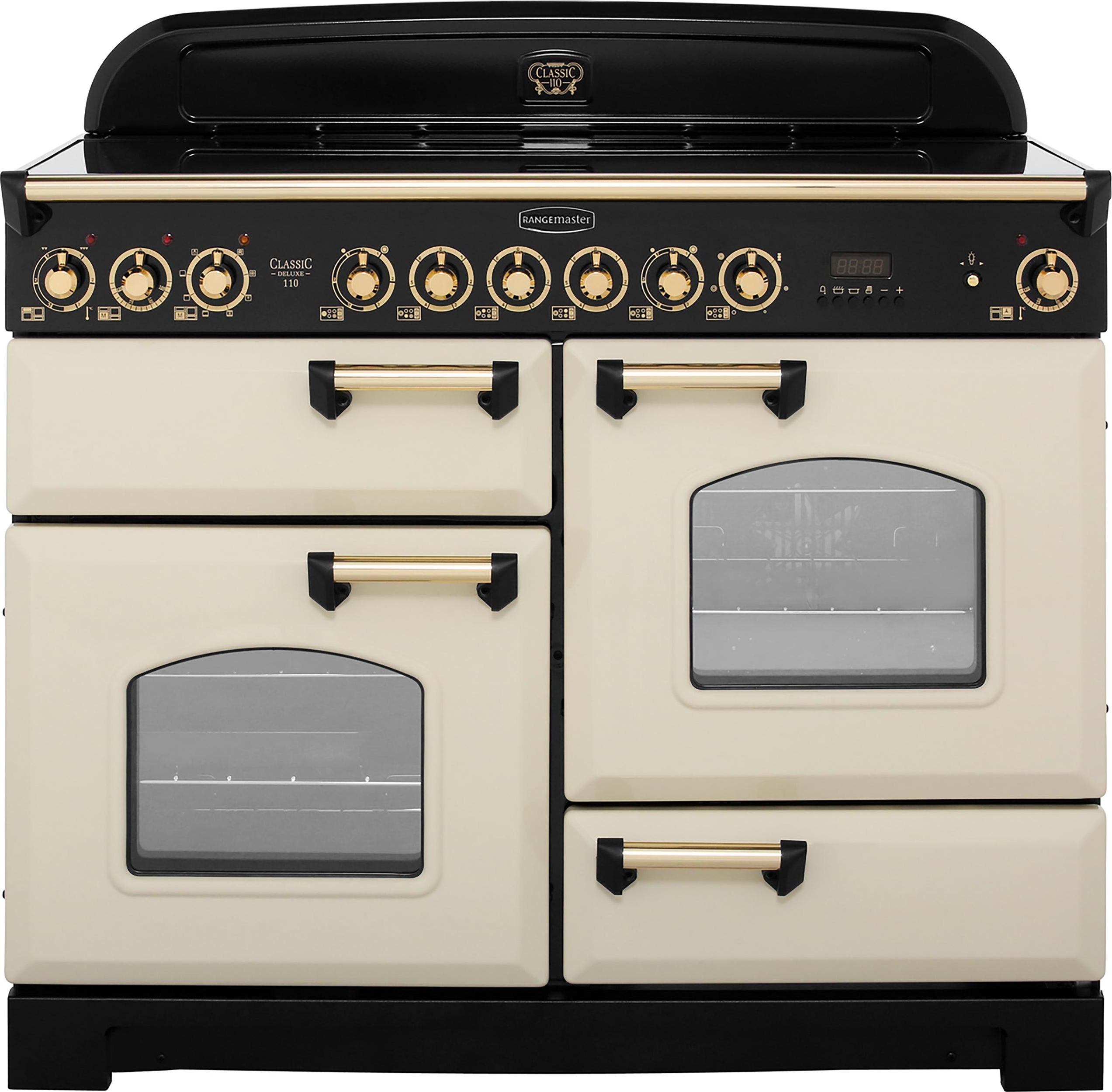 Rangemaster Classic Deluxe CDL110ECCR/B 110cm Electric Range Cooker with Ceramic Hob - Cream / Brass - A/A Rated, Cream