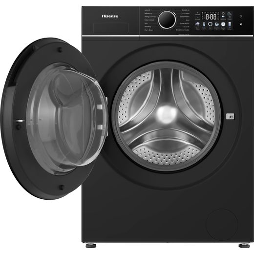 Hisense 3i KitchenFit Series WF3I1143BBL 11kg WiFi Connected Washing Machine with 1400 rpm - Black - Door open