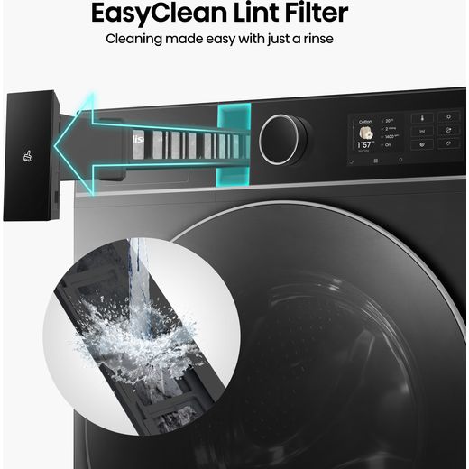 Hisense KitchenFit 5i Series WD5I1245BBRH Wifi Connected / 8Kg Washer Dryer with 1400 rpm - Black - Annotation - easy clean filter shot