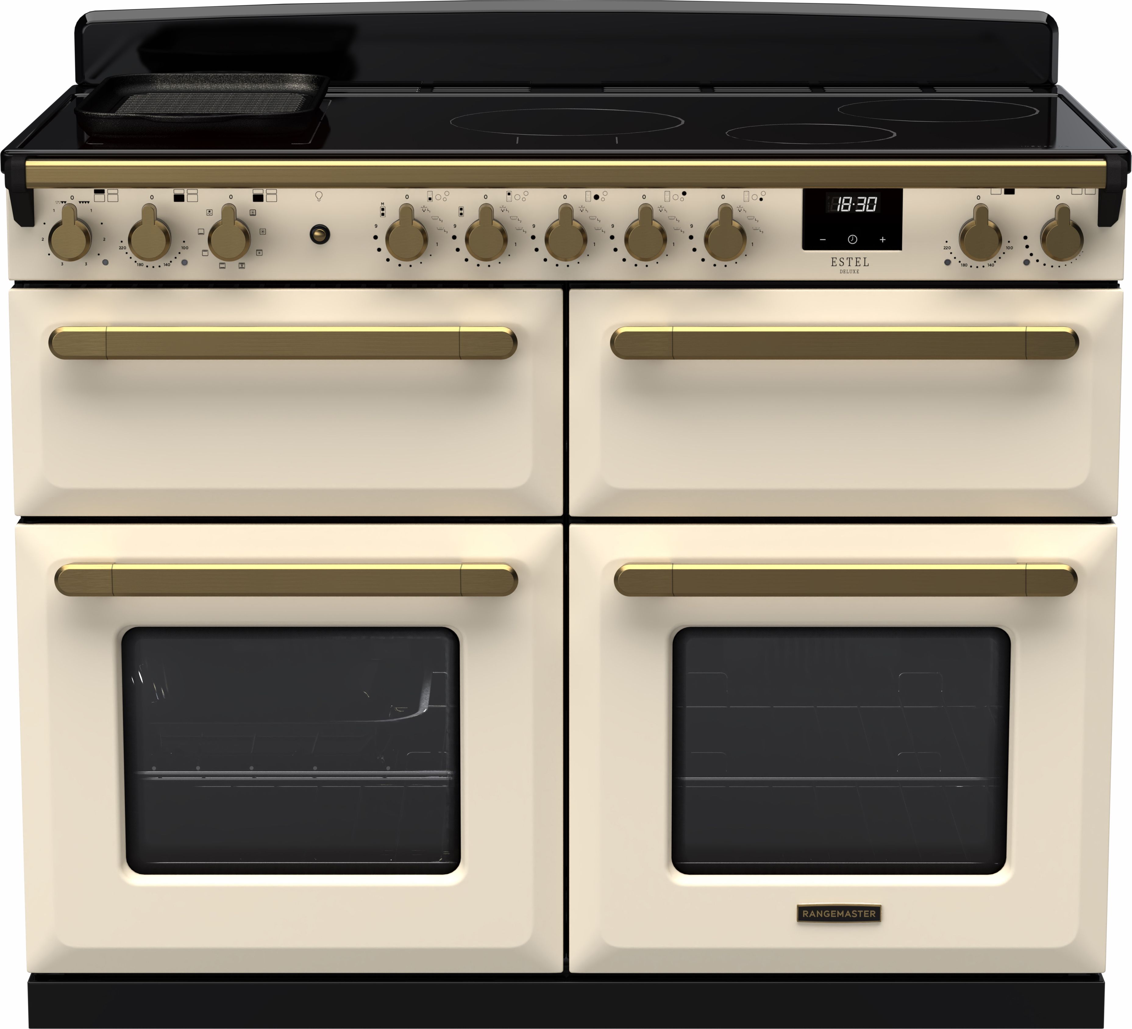 Image of Rangemaster Estel Deluxe ESDLB110EIPPCR/AB1 110cm wide Electric Range Cooker with Induction Hob - Cream / Antique Brass - A Rated, Cream