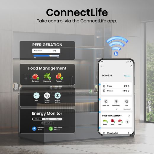 Hisense RL3K370SAIE 186cm Fridge - Silver - annotation - connect life shot 