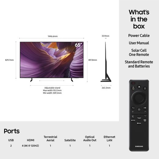 Samsung S85F 65" 4K Ultra HD OLED Smart TV [2025] - Dimensions