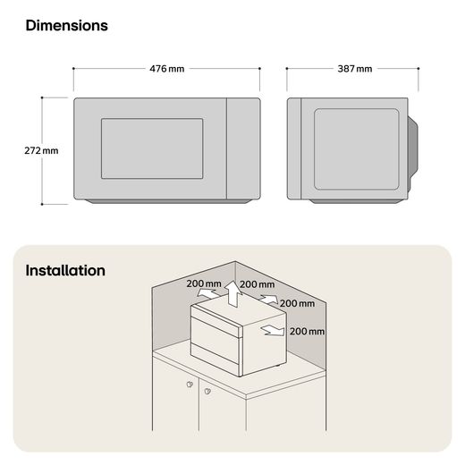 LG NeoChef™ MH6535GIS 25 Litre 27cm High, Freestanding Small Combination Microwave Oven - Black - Dimension