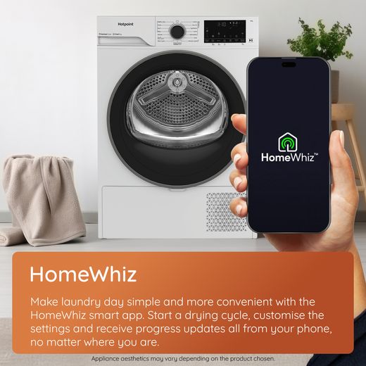 Hotpoint FabicCare C HD 94M WBS UK 9Kg Heat Pump Tumble Dryer - White - Annotation - HomeWhiz