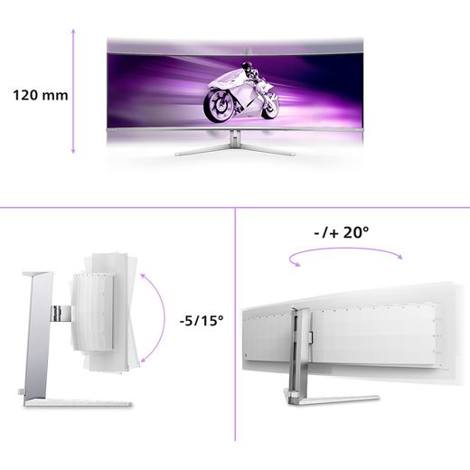 Philips Evnia 8000 49M2C8900L/00 48.9" Dual Quad HD 144Hz OLED Monitor with FreeSync™ Premium Pro - White / Silver - annotation - feature shot