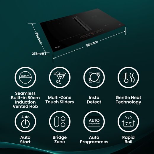 Hisense Hi6 HEH8432BSCWF Venting Induction Hob - Black - Annotation - features shot