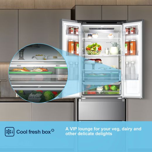 Fridgemaster American Fridge Freezer - Silver - Annotation -  Fresh box shot