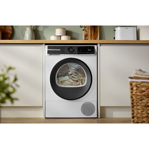 Bosch Series 6 WQH246D9GB 9Kg Heat Pump Tumble Dryer - White - machine in kitchen shot