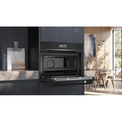 Siemens IQ-700 Compact Electric Single Oven - Black - Oven in kitchen with door open