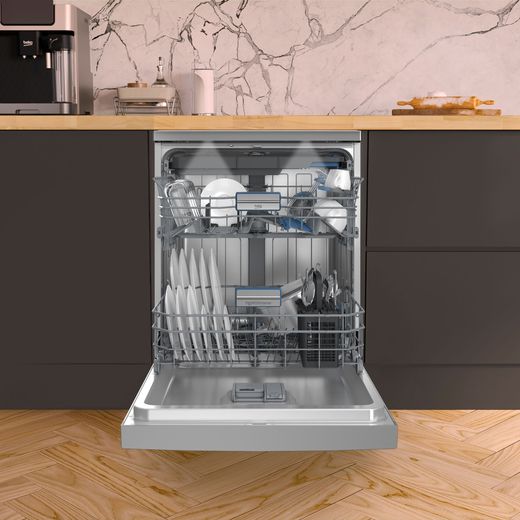 Beko PowerIntense™ Standard Dishwasher - Stainless Steel - dishwasher with door open shot