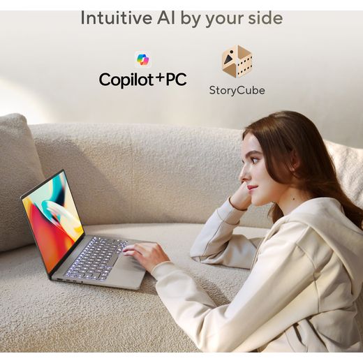 ASUS Zenbook A14 OLED 14" Laptop - Qualcomm Snapdragon®, 1TB SSD, 16 GB RAM - Beige - Annotation - AI shot 
