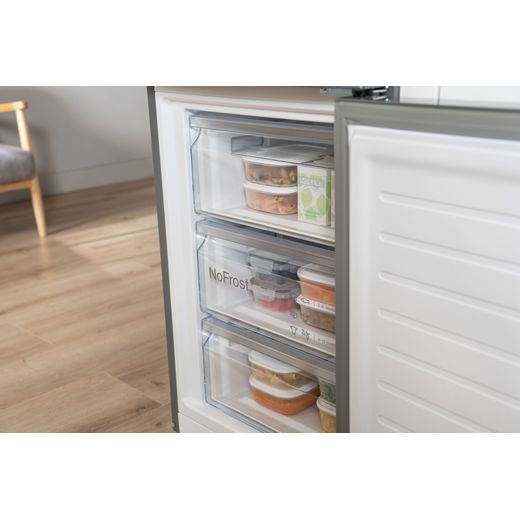 Bosch Series 4 60/40 Frost Free Fridge Freezer - Stainless Steel Effect  - Close up freezer drawer open shot