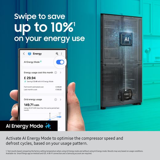 Samsung Series 7 SpaceMax™ American Fridge Freezer - Silver - Annotation - AI Energy mode