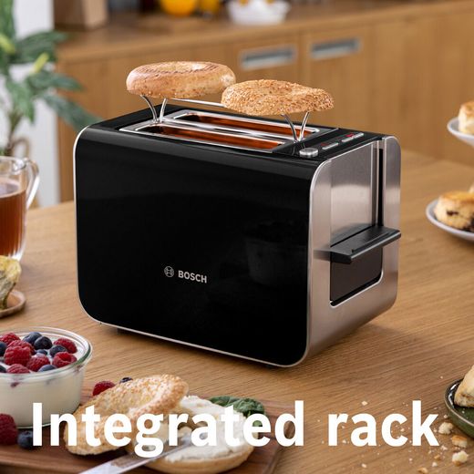 Bosch Styline TAT8613NGB 2 Slice Toaster - Black - Annotation - integrated rack shot