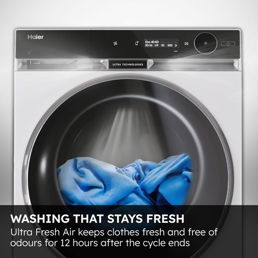 Haier X9 HW120-B14387U-UK 12kg Washing Machine with 1400 rpm - White - Annotation - Ultra refresh shot 