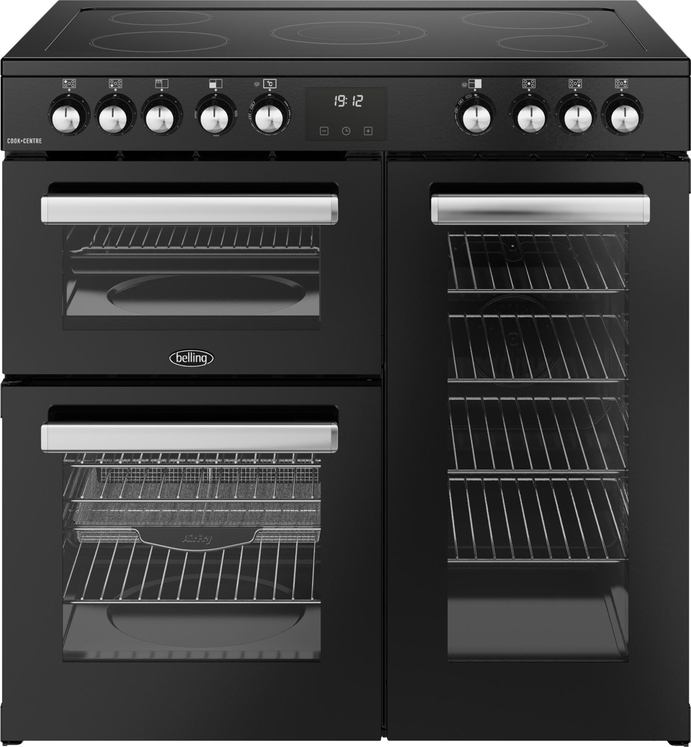 Image of Belling Cookcentre 90E 90cm wide Electric Range Cooker with Ceramic Hob - Black - A/A Rated, Black