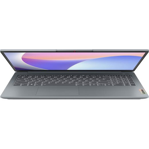 Lenovo IdeaPad Slim 3 15.6" Laptop - Intel N, 128 eUFS, 4 GB RAM - Koala Grey - Front half open shot