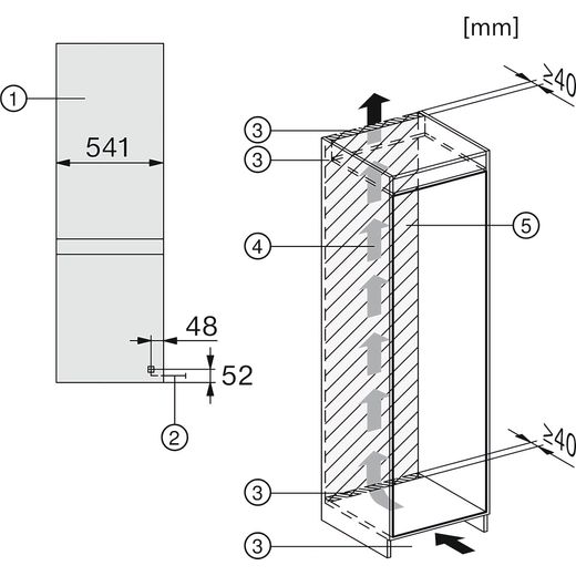 Miele Integrated 70/30 Frost Free Fridge Freezer with Sliding Door Fixing Kit - White - Annotation - Dimension shot