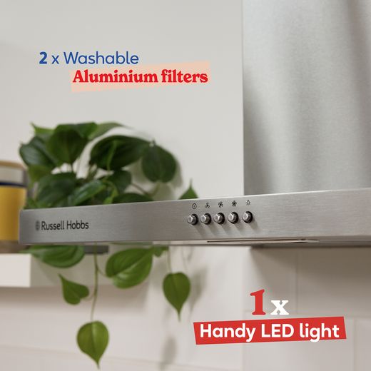 Russell Hobbs RHTCH600B1SS 60cm Chimney Cooker Hood - Stainless Steel - Annotation - 2 aluminium filters