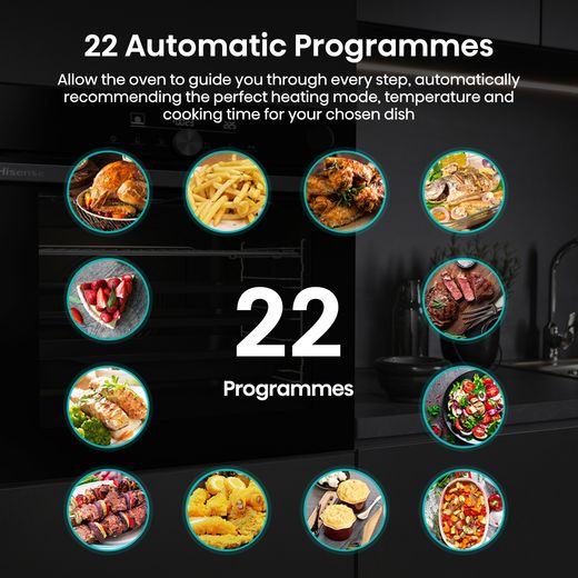 Hisense Hi6 SE BSA66331ABDGUK Built In Electric Single Oven - Black - annotation - auto programmes shot