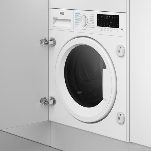 Beko SteamCure Integrated 7Kg / 5Kg Washer Dryer - White - Washer dryer in cupboard shot