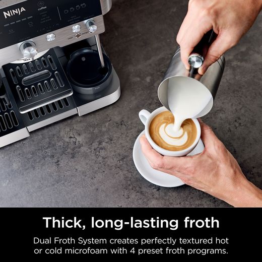 Ninja Luxe Café Premier Espresso Coffee Machine - Black / Stainless Steel - Annotation -  Thick long lasting froth