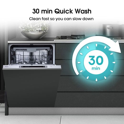 Hisense Fully Integrated Standard Dishwasher - Silver - Annotation - 30 minute quick wash