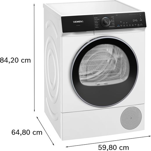 Siemens IQ-500 WQ46H2D9GB 9Kg Heat Pump Tumble Dryer - White - Annotation - Dimension shot