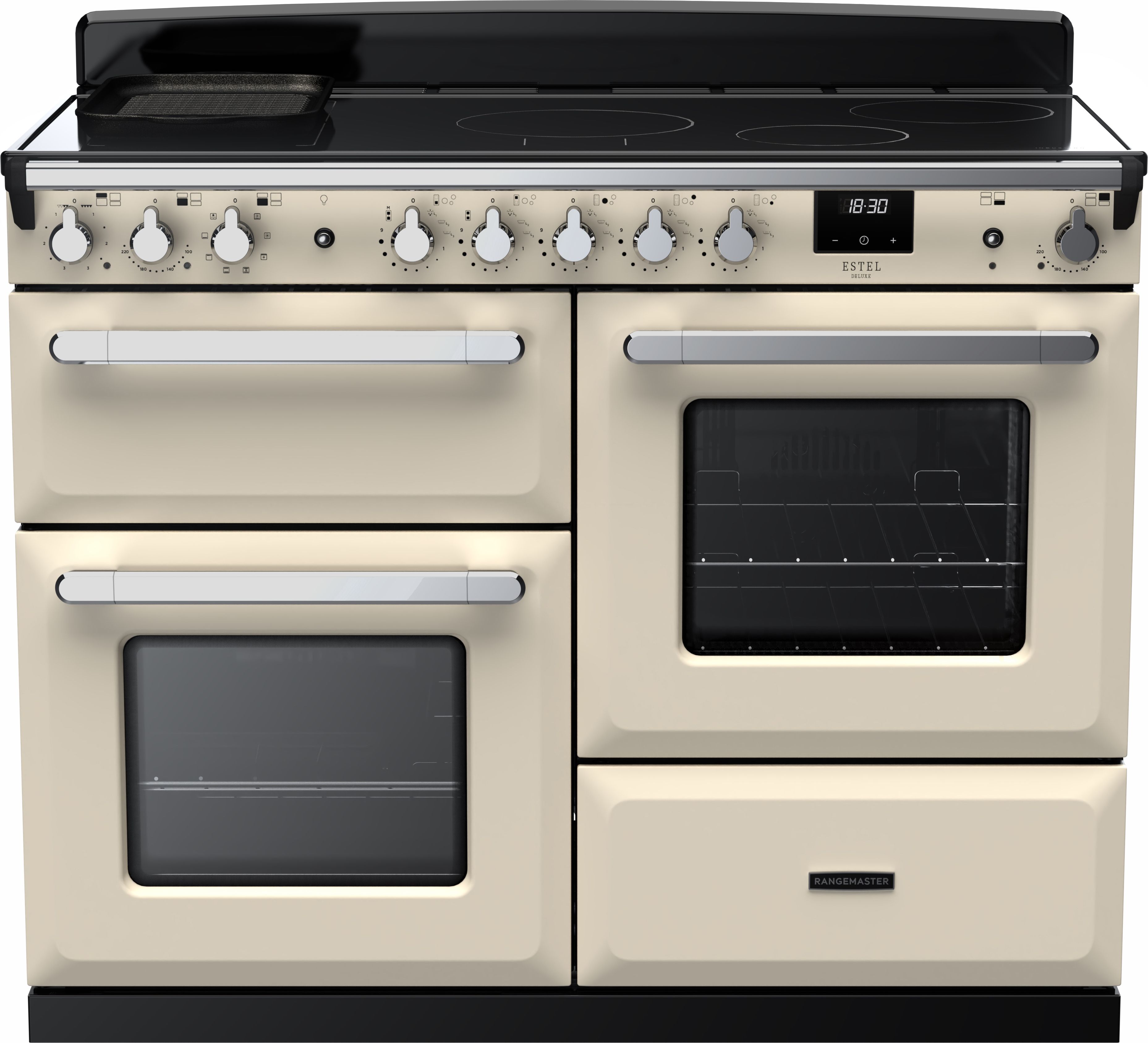 Image of Rangemaster Estel Deluxe ESDLO110EIPPCR/CM1 110cm wide Electric Range Cooker with Induction Hob - Cream / Chrome - A Rated, Cream