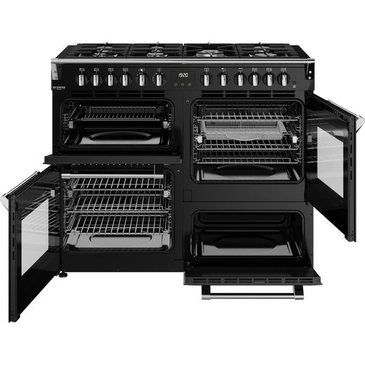 Stoves Richmond Deluxe 110cm Dual Fuel Range Cooker - Black - Front with door open shot 