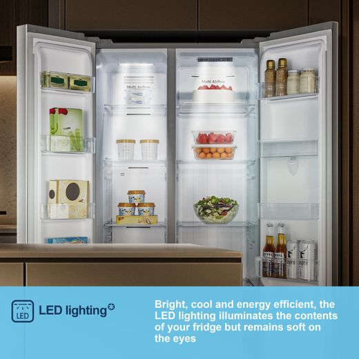 Fridgemaster American Fridge Freezer - Silver - Annotation - LED lighting