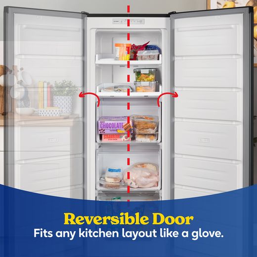 Russell Hobbs RH143FFFZ542E1B 143cm Small Upright Freezer with Door-on-door Kit - Black - Annotation - reversible door shot