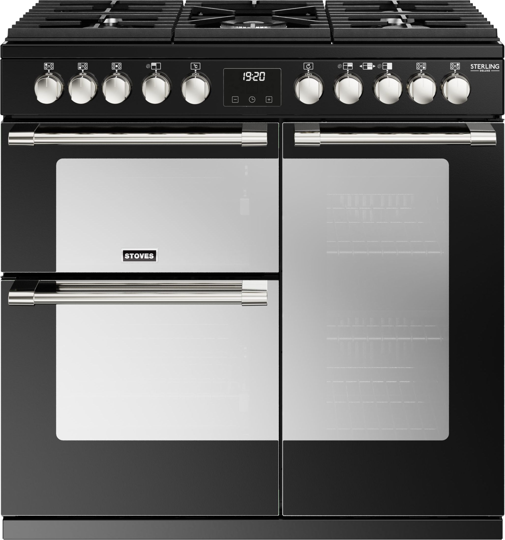 Stoves Sterling Deluxe ST DX STER D900DF BK 90cm Dual Fuel Range Cooker - Black - A/A/A Rated, Black