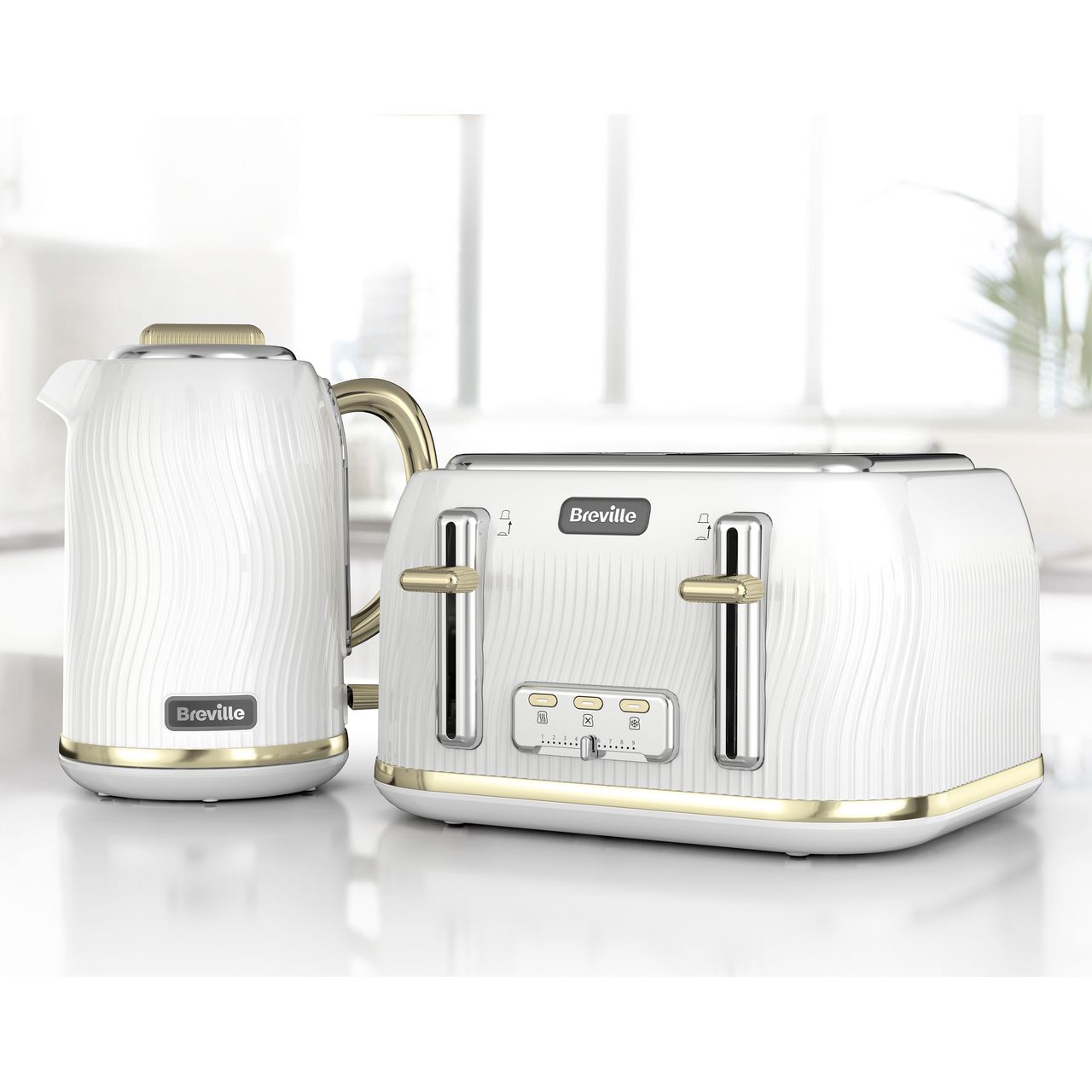 white and gold toaster