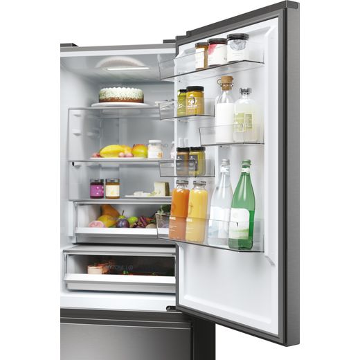Haier 3D 60 Series 5 60/40 Total No Frost Fridge Freezer - Stainless Steel - Close up door shelf shot